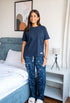 Women summer pajama set Dark blue Tee + Magnolia Floral Pants